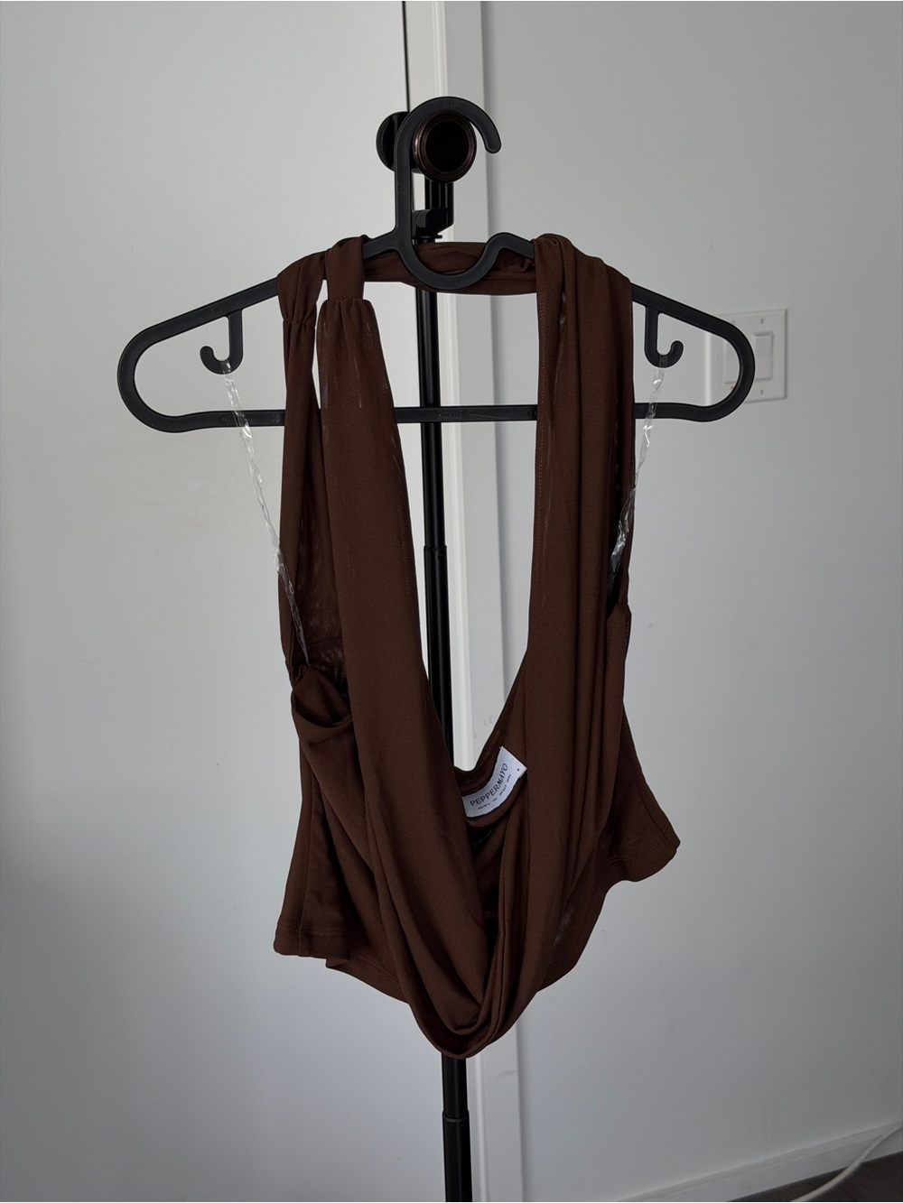 Peppermayo Brown Draped Bodysuit